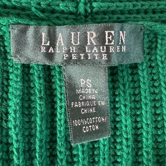 Lauren Ralph Lauren Green Ribbed Wrap Cardigan Sweater Petite Small - Picture 3 of 10